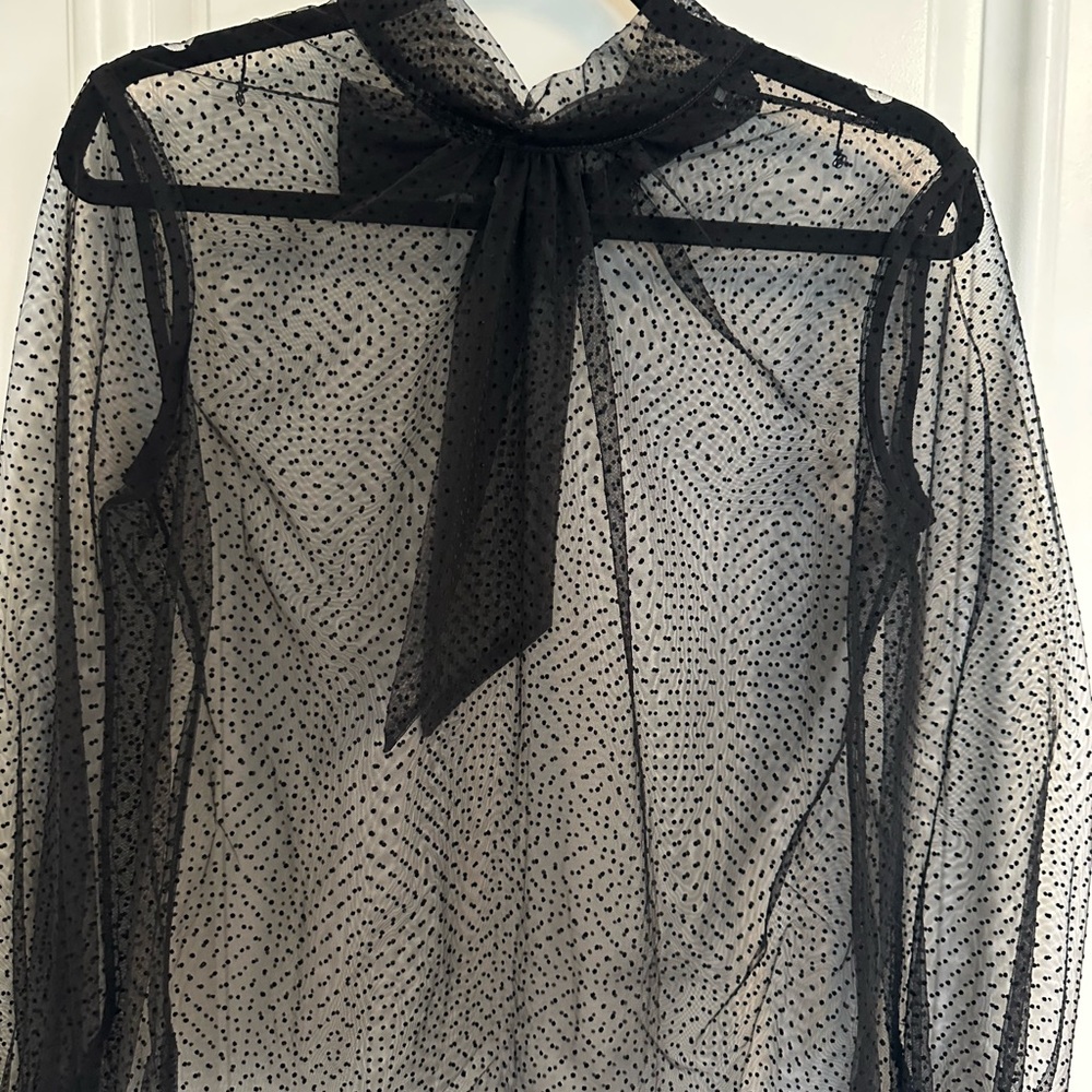 Veronica Beard Black Sheer Polka Dot Blouse - Picture 3 of 4